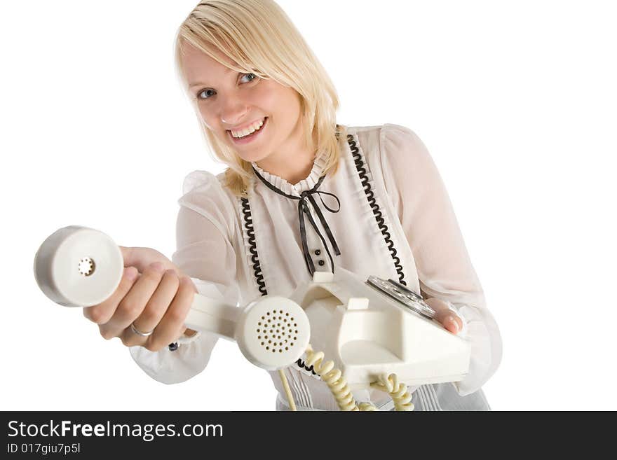 Portrait of happy woman with phone