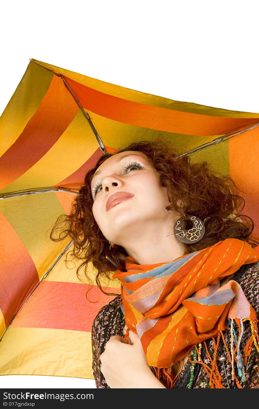 Portrait of a romantic  girl with colorful umbrella. Portrait of a romantic  girl with colorful umbrella