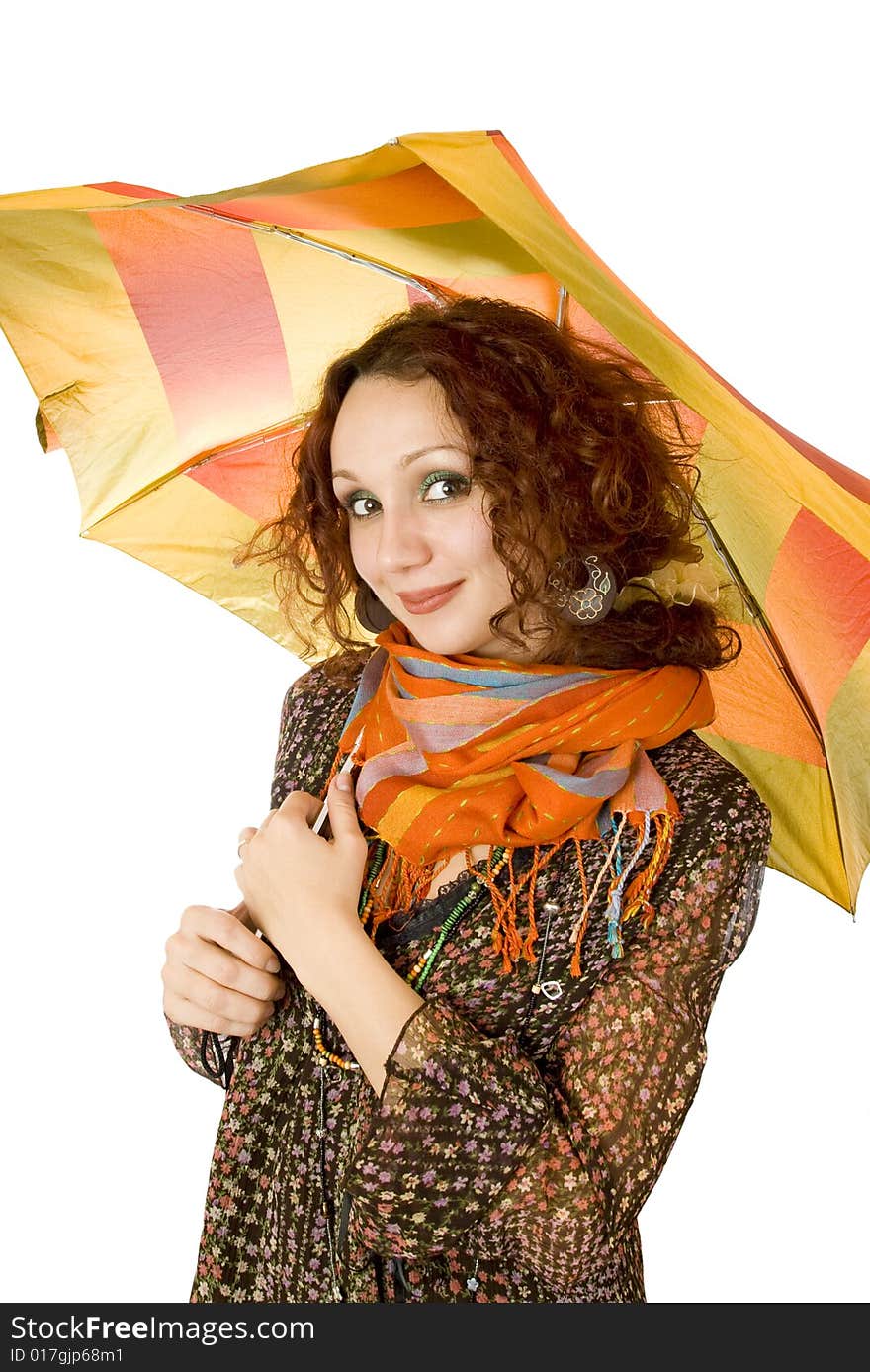 Portrait of a romantic girl with colorful umbrella. Portrait of a romantic girl with colorful umbrella