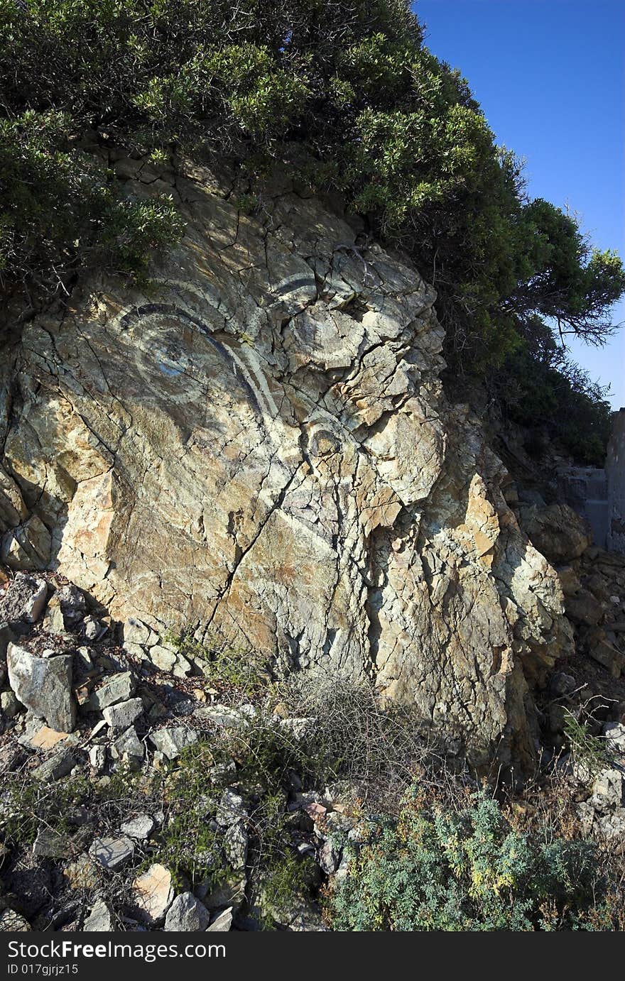 Rock Face Graffiti.
Rock on Corsica with graffiti