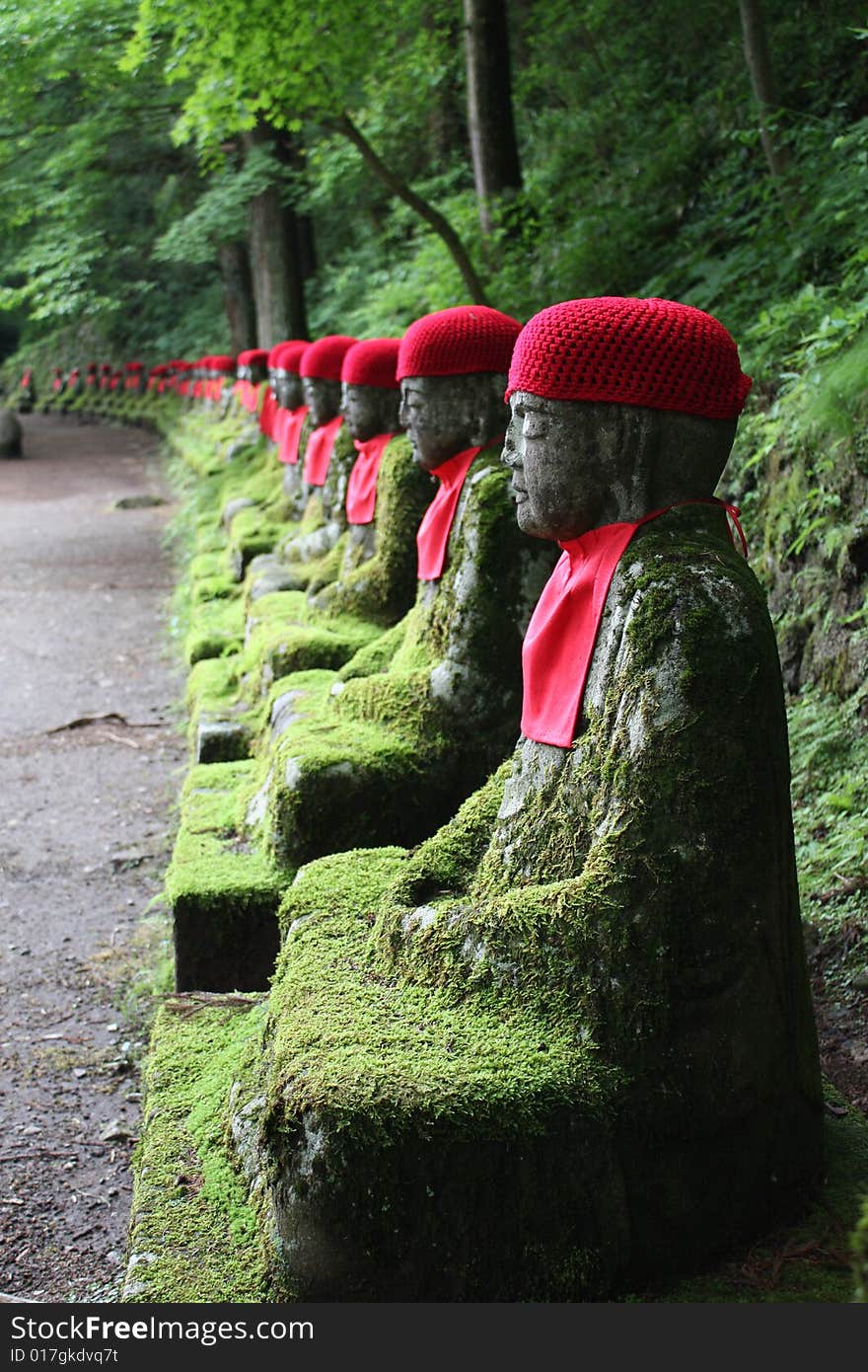 Japanese buddhist jizos in Gamman Ga Fuchi Abyss, Nikko