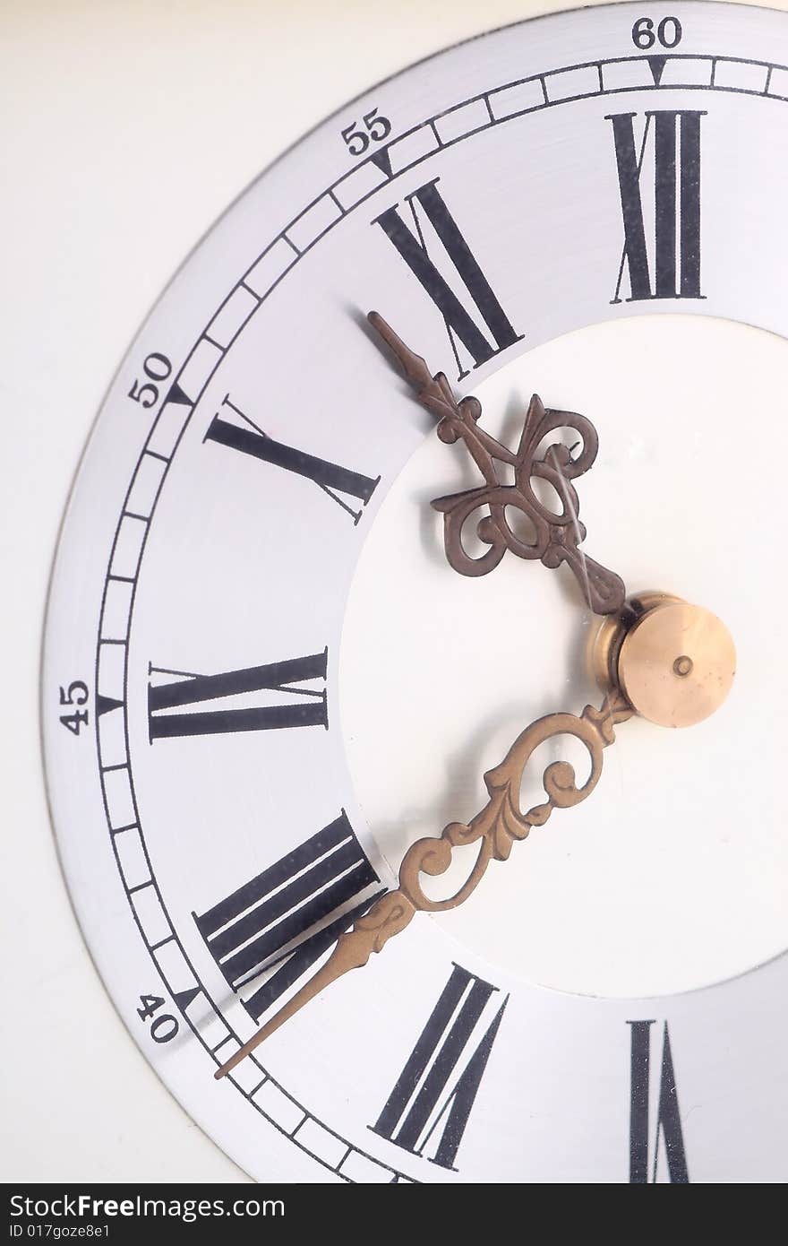 Old clock closeup, white background, isolated. Old clock closeup, white background, isolated