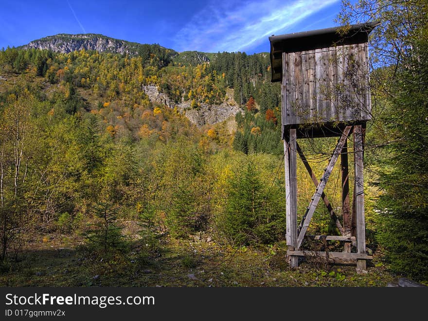 Hunting lookout in the Austrian Alps in Tirol. Hunting lookout in the Austrian Alps in Tirol.