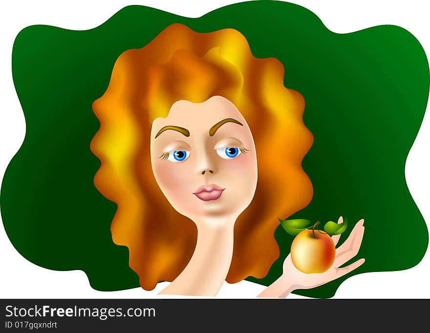 Young redheair woman with apple in hand. Young redheair woman with apple in hand