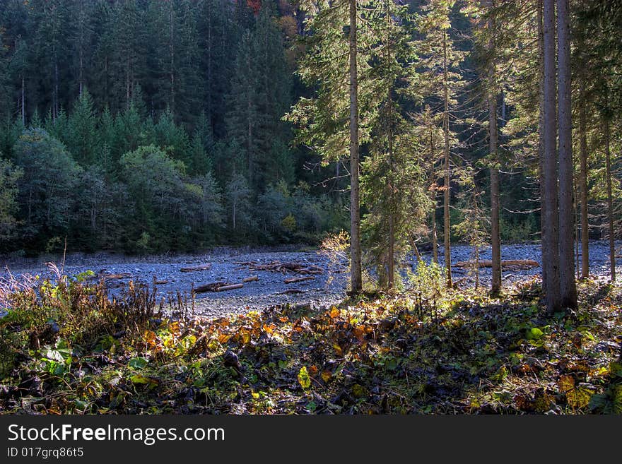 A small river in the Tirol region of Austria during Autumn. A small river in the Tirol region of Austria during Autumn