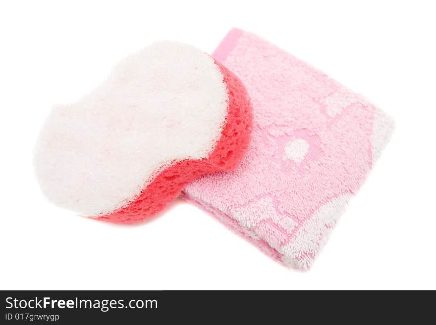 Pink sponge isolated on white background