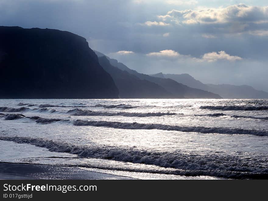 Morning on the beach after storm