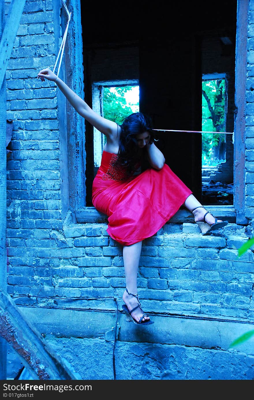 The girl in a red dress