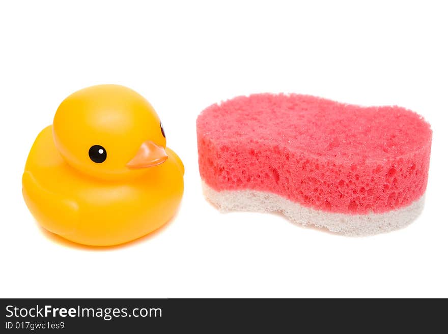 Pink sponge isolated on white background