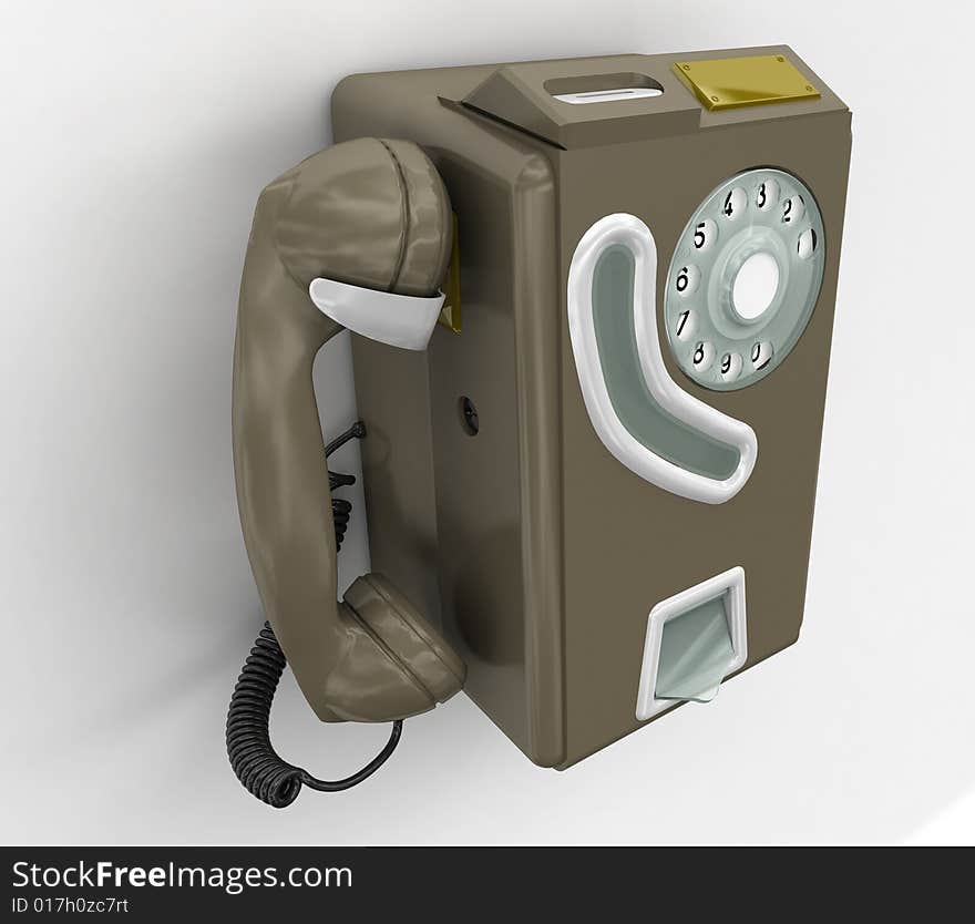 3d image of old phone. White background.