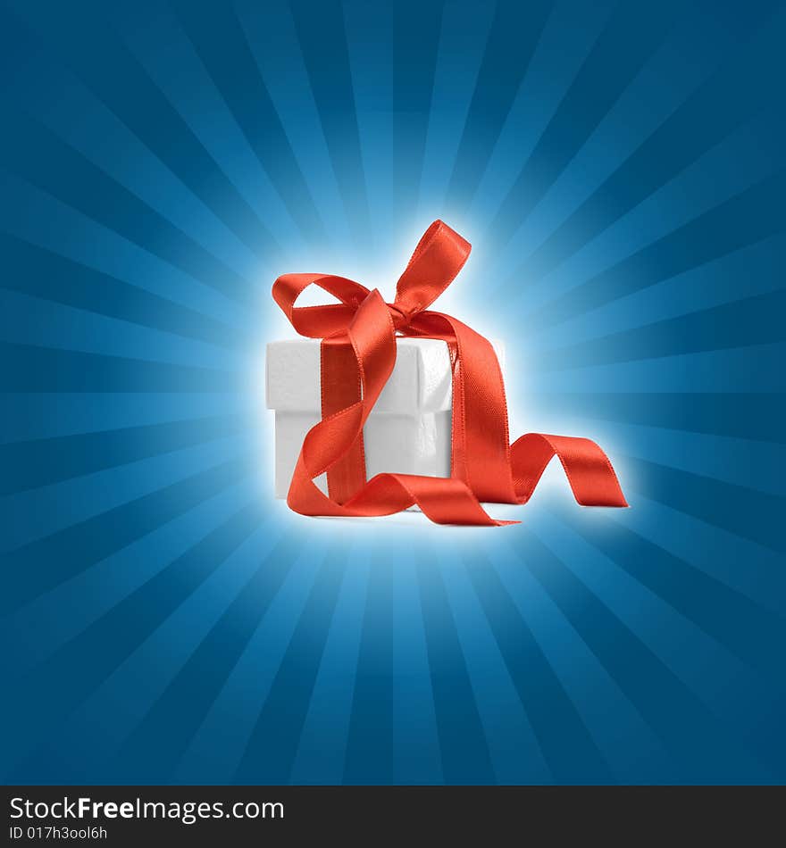 Present box with blue background