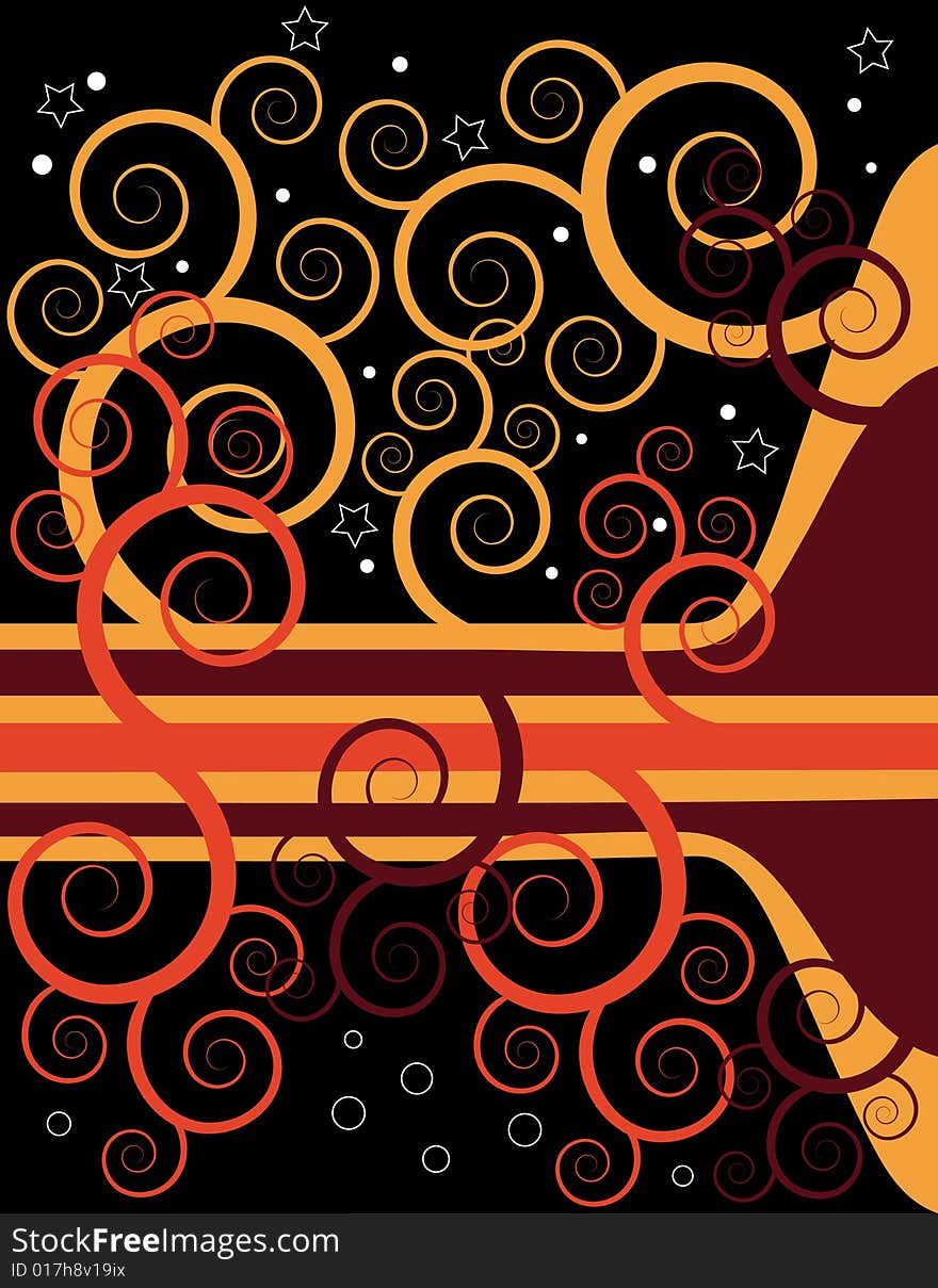 Curly Shapes Appear before a Starry Background in an Abstract Background Illustration. Curly Shapes Appear before a Starry Background in an Abstract Background Illustration.