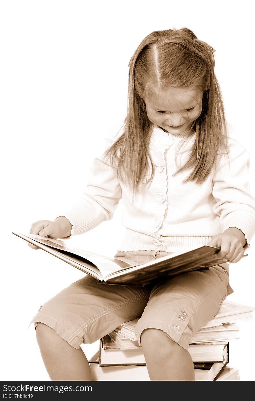 Girl with book. Isolation on the white. Girl with book. Isolation on the white.