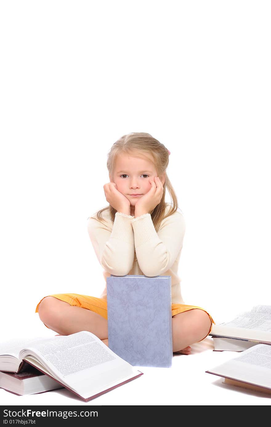 Girl with book. Isolation on the white. Girl with book. Isolation on the white.