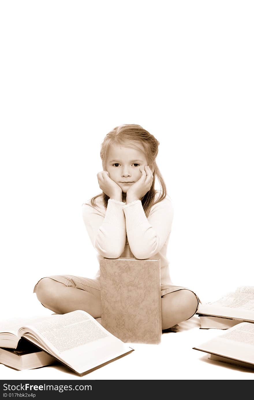 Happy girl with books