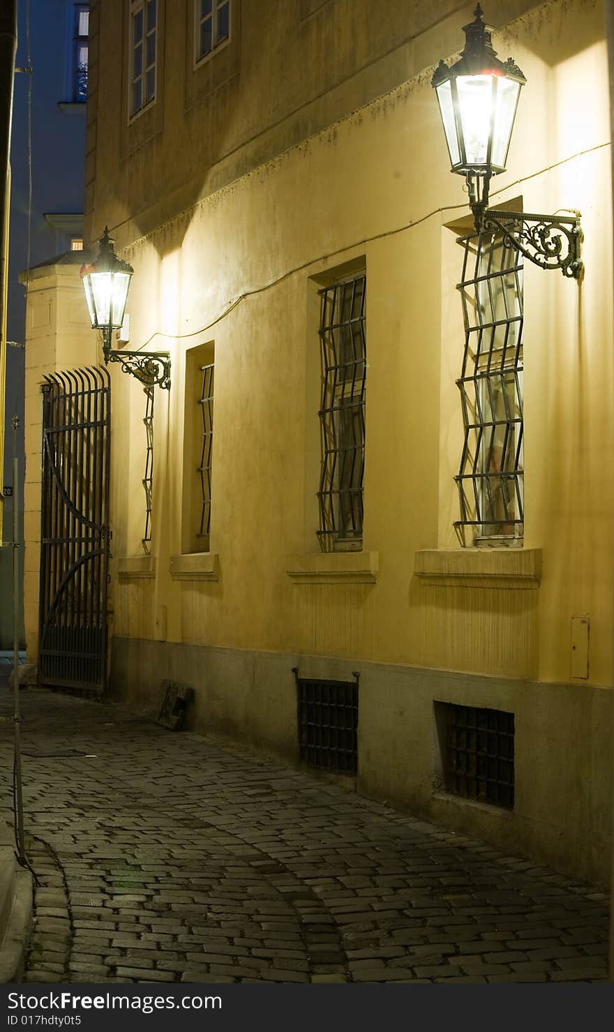 Old lane in Prague Old town at night lighting.