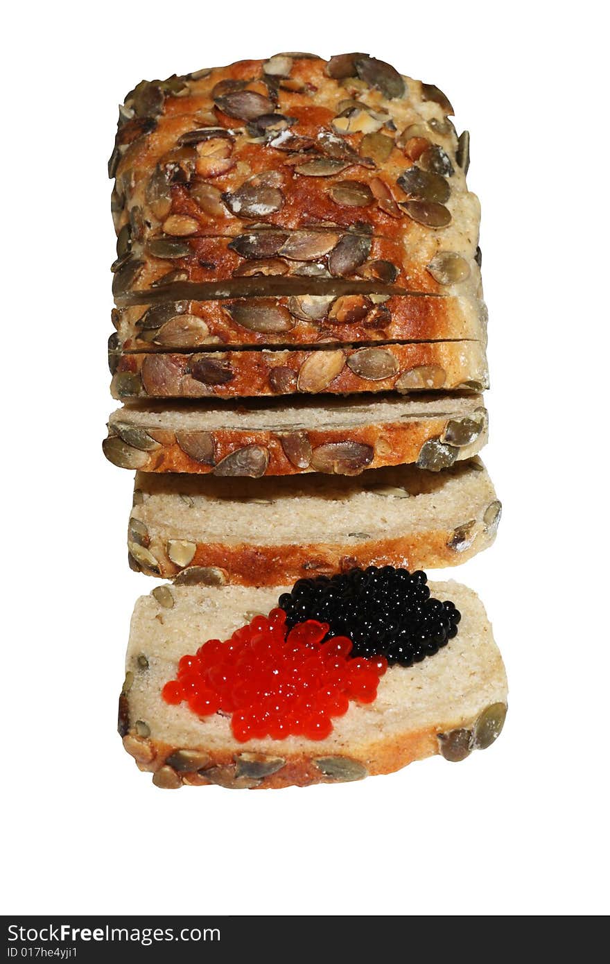 Caviar and ethnic bread with pumpkin seeds