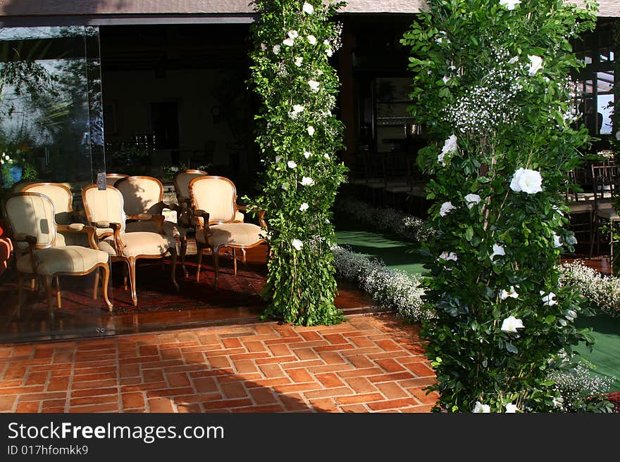 The living room of a house decorated for the religious ceremony of marriage. The living room of a house decorated for the religious ceremony of marriage