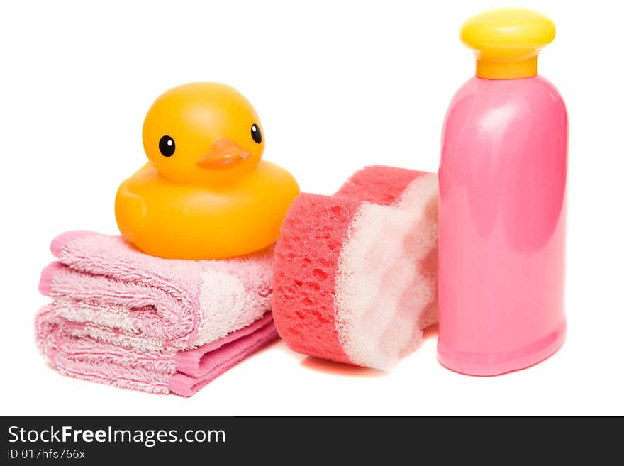 Pink towel isolated on white background