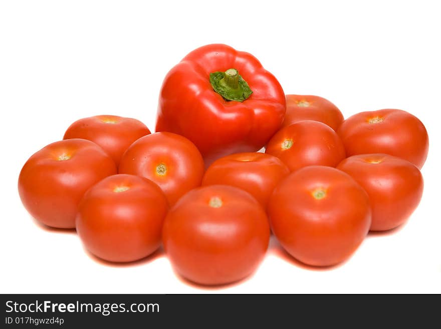 Many tomato isolated on white background