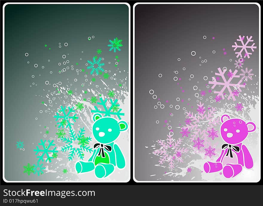 Winter theme cards with colorful bears and  snow for your business. Winter theme cards with colorful bears and  snow for your business