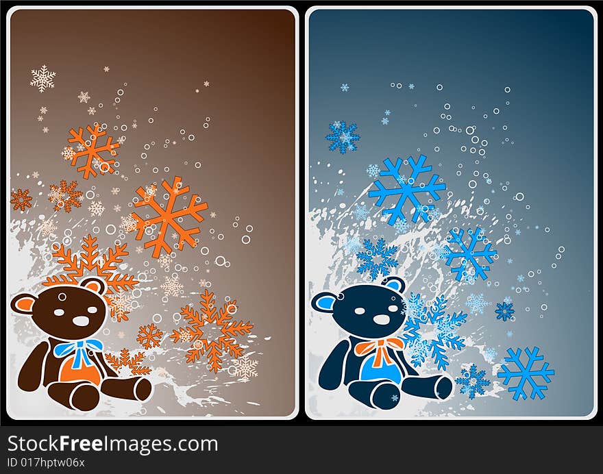 Winter theme cards with colorful bears and  snow for your business. Winter theme cards with colorful bears and  snow for your business