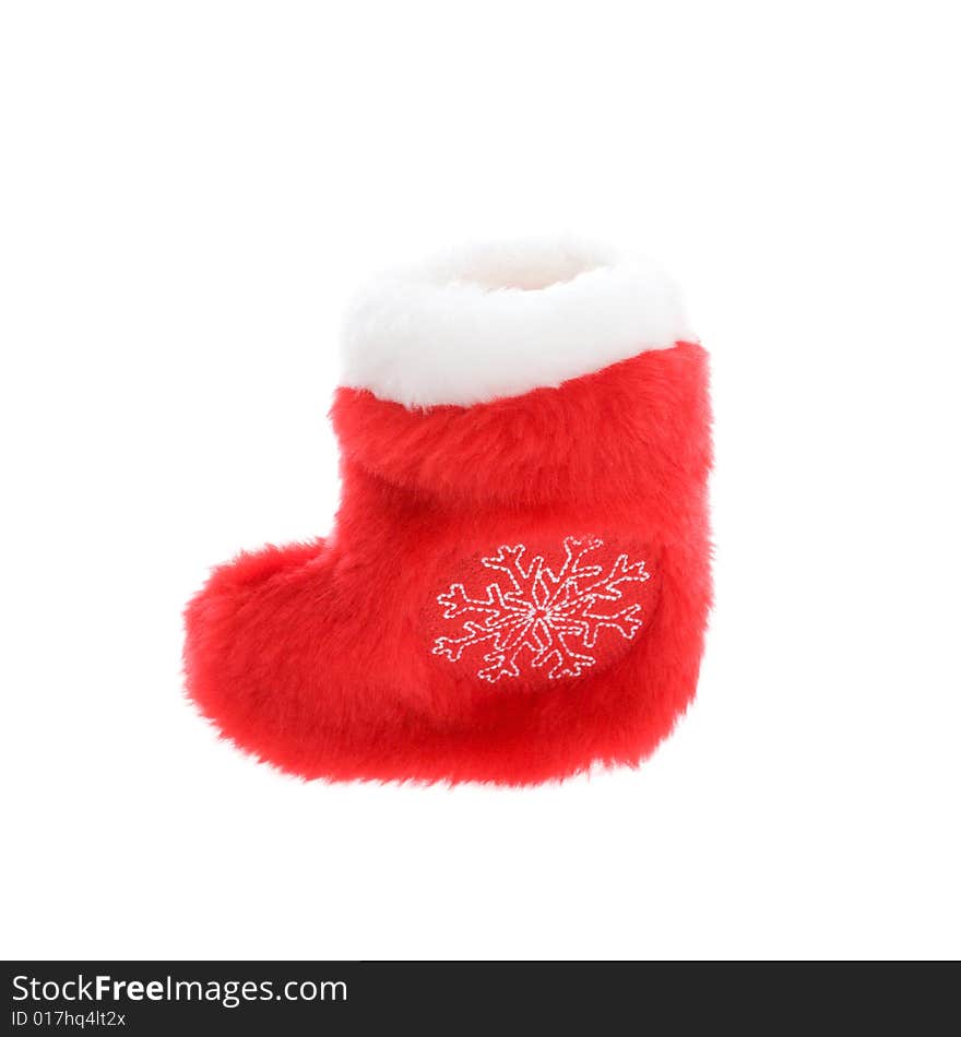 Red christmas sock with snowflake ornamental pattern