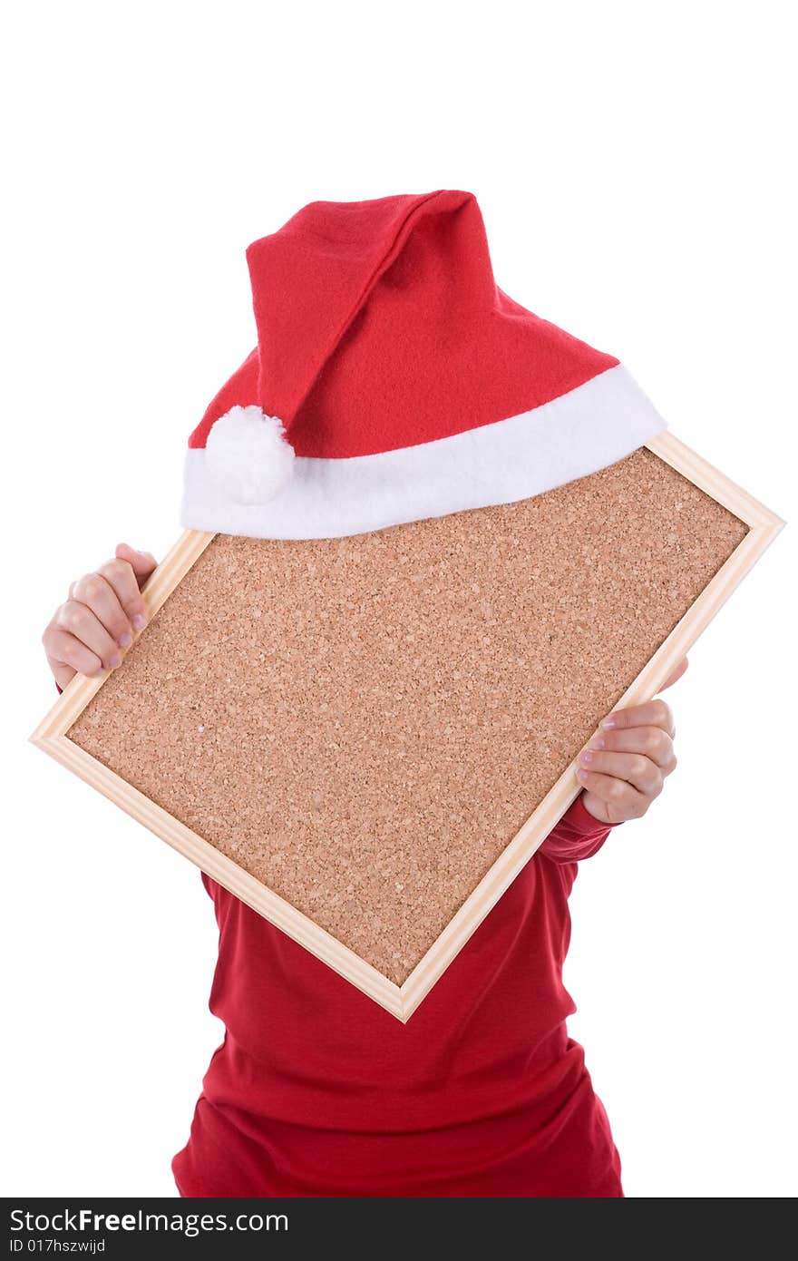 Hand Holding Empty Frame With Red Santa Hat