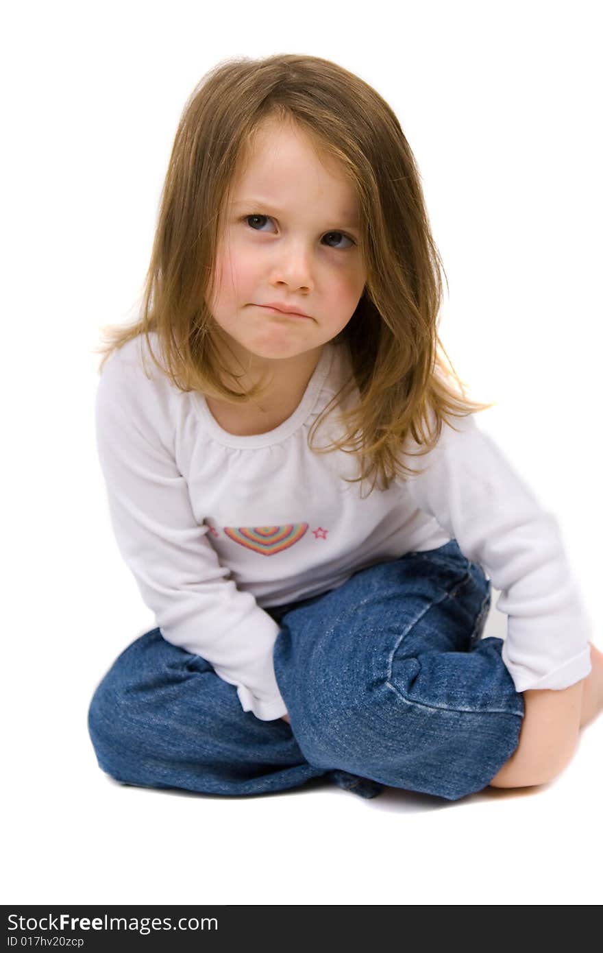 Little girl on a white background