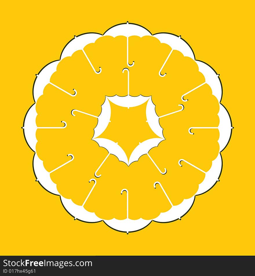 Illustration of white umbrellas on yellow background. Illustration of white umbrellas on yellow background