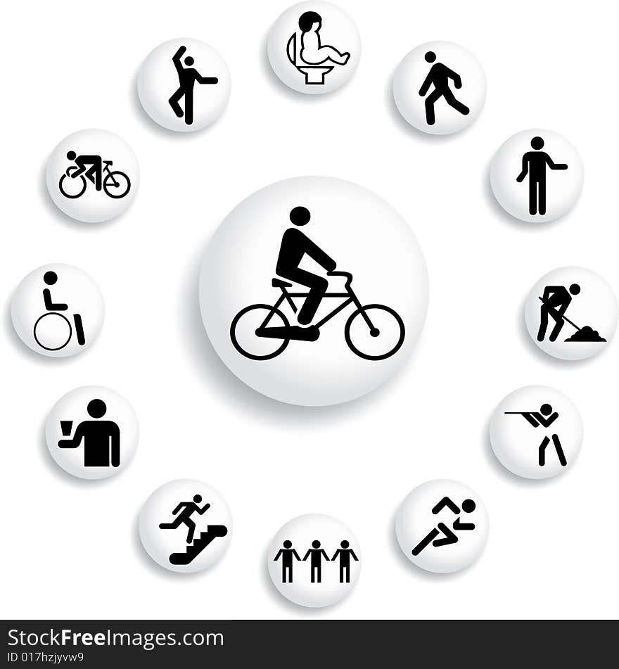 Set buttons - 34_B. People. Set of 13 round vector buttons for web