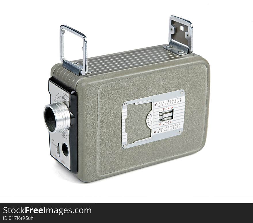 Retro movie camera for 8mm film isolated on white background. Retro movie camera for 8mm film isolated on white background