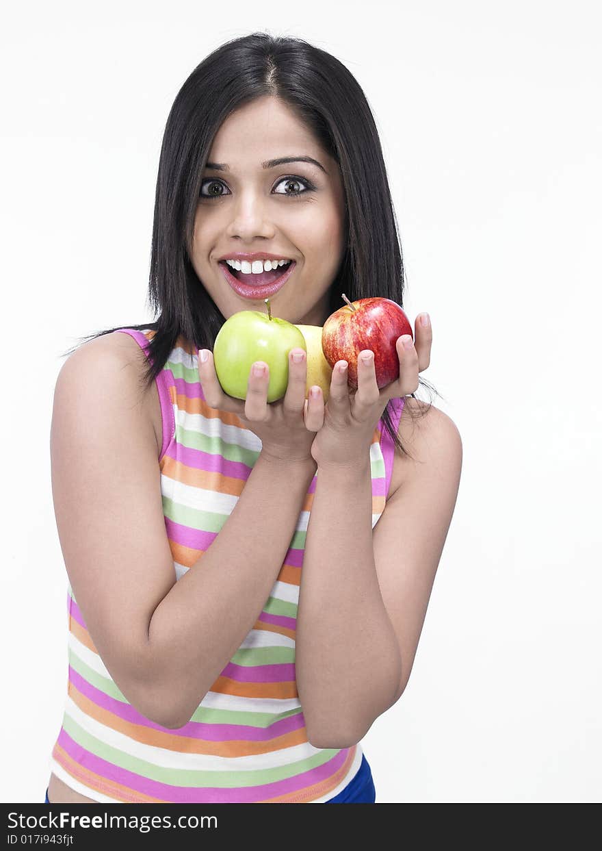 Asian woman with apples