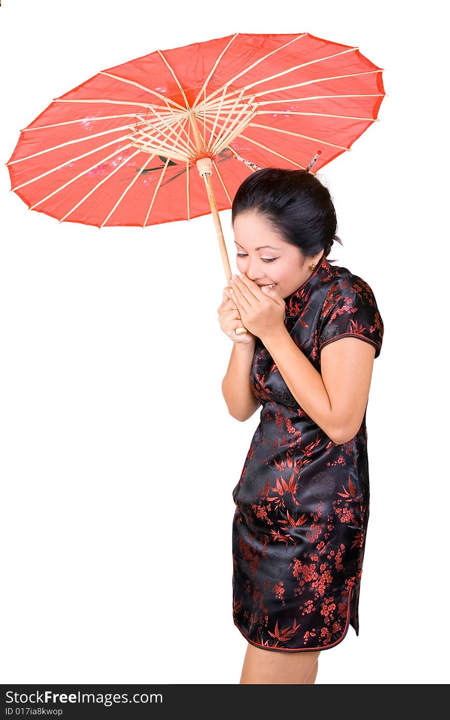 The Asian woman with an umbrella