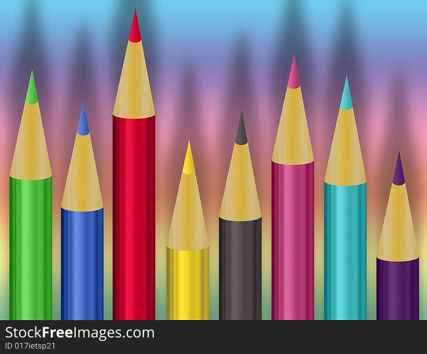 Composition of different colored pencils