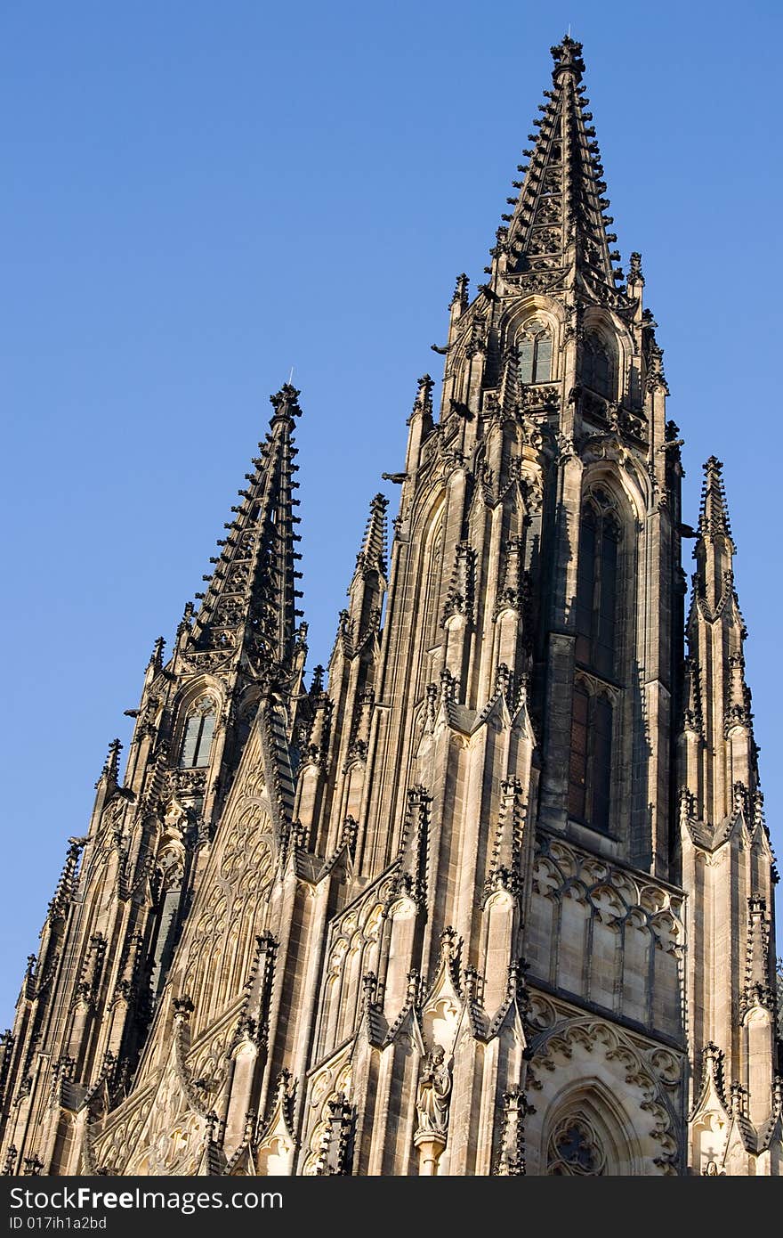 Gothic towers of the famous cathedral of St. Vitus in Prague. Gothic towers of the famous cathedral of St. Vitus in Prague.