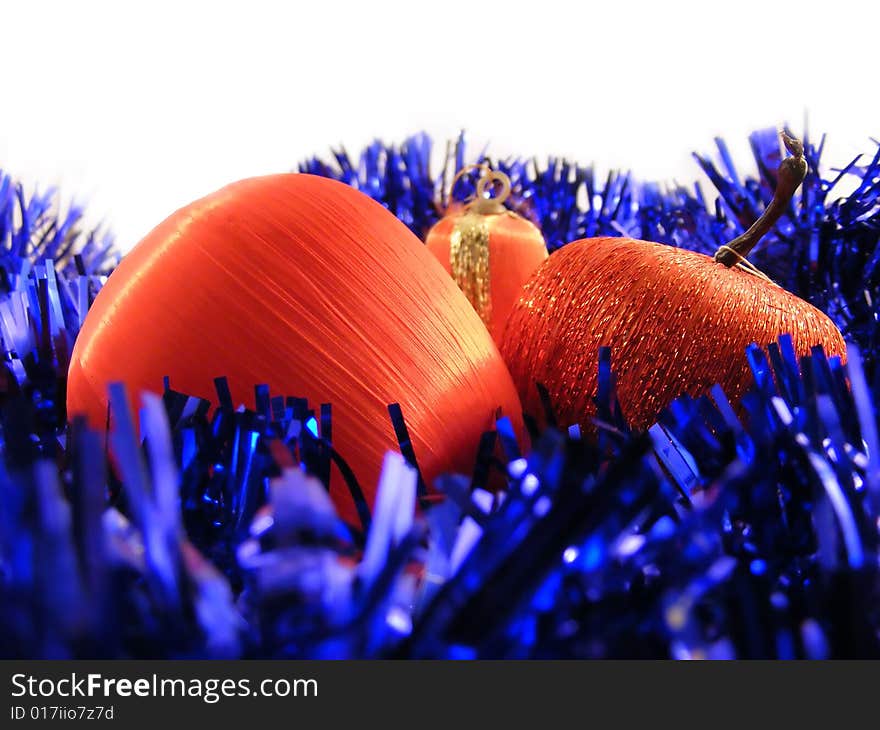 Red and blue Christmas ornament.