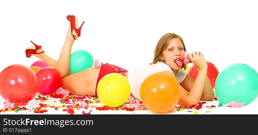 Girl Laying On Floor And Enjoying Her Candy