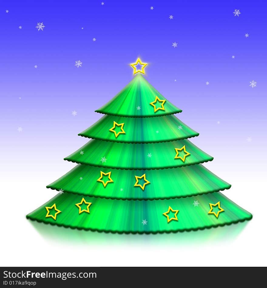 Christmas Tree with a Christmas Star on a blue/white