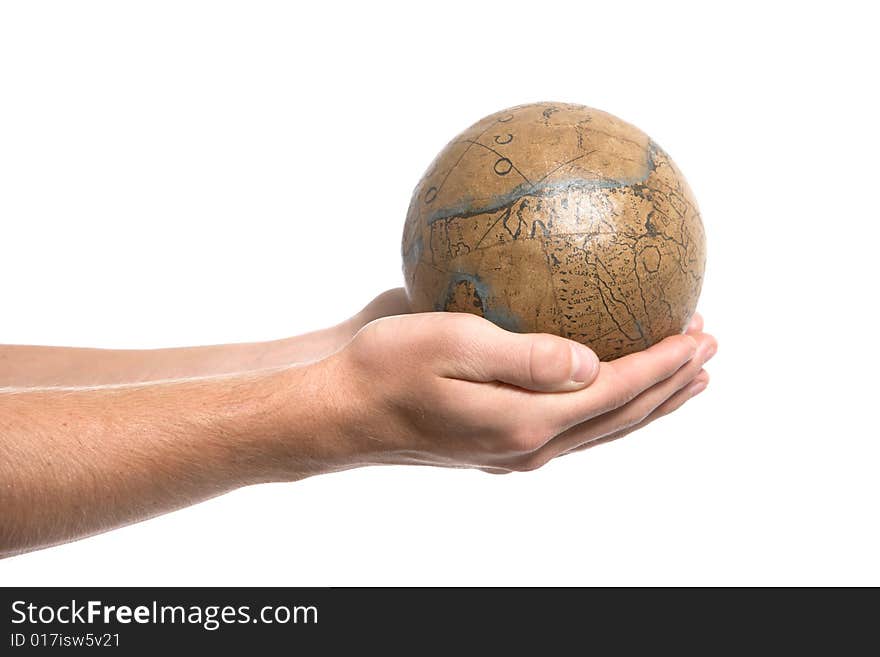 A person holding the world in there hand. A person holding the world in there hand