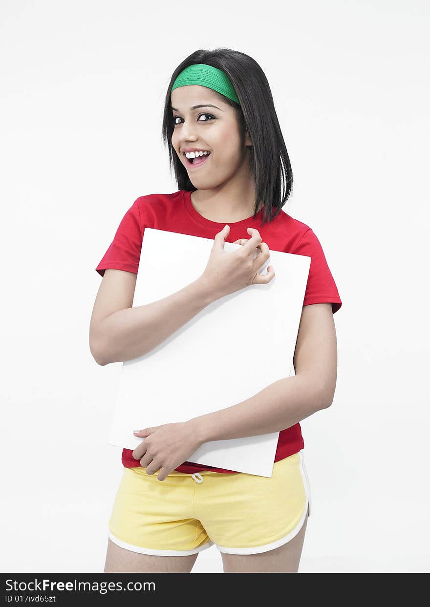 Woman with a blank placard