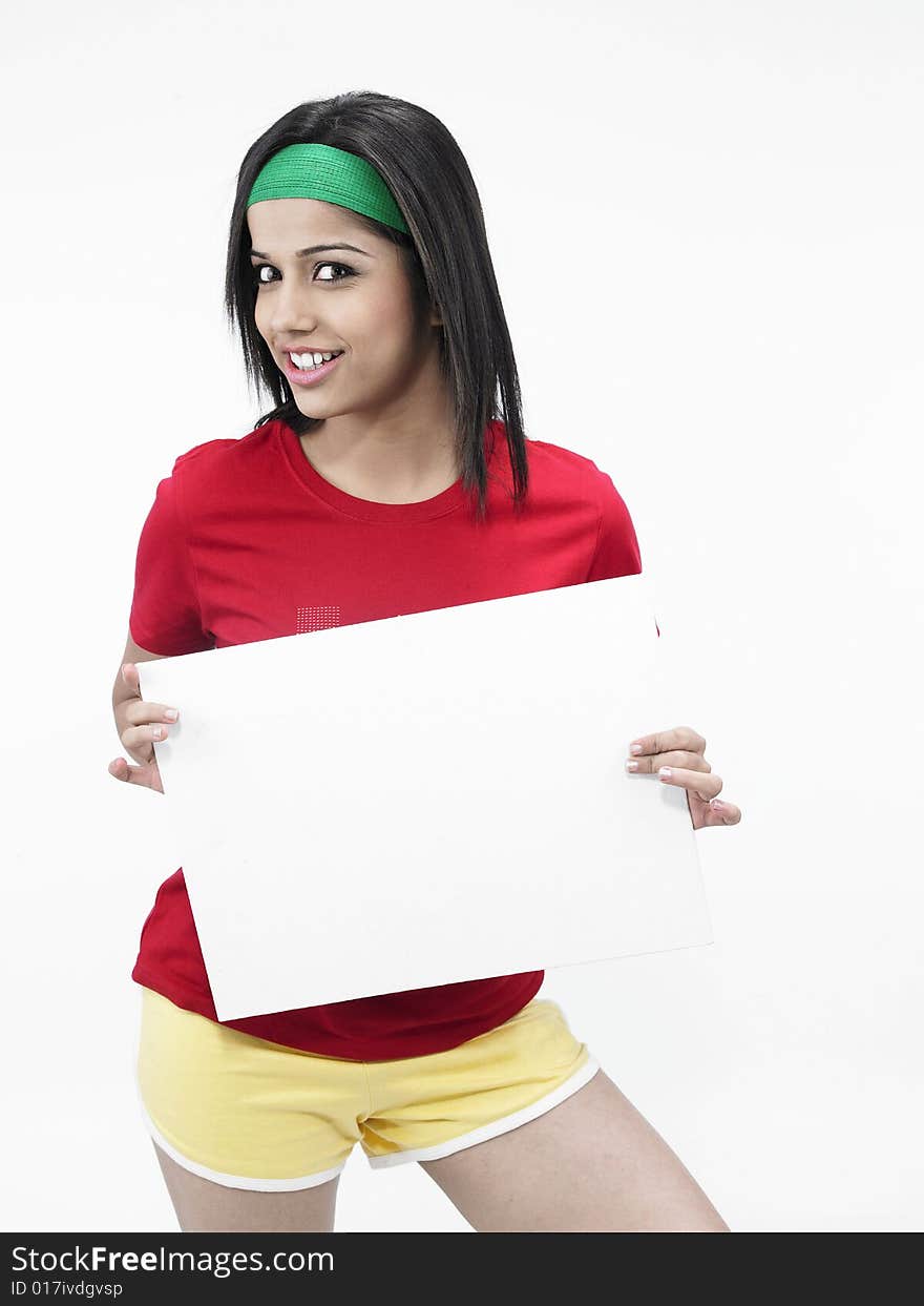 Asian girl with a blank placard