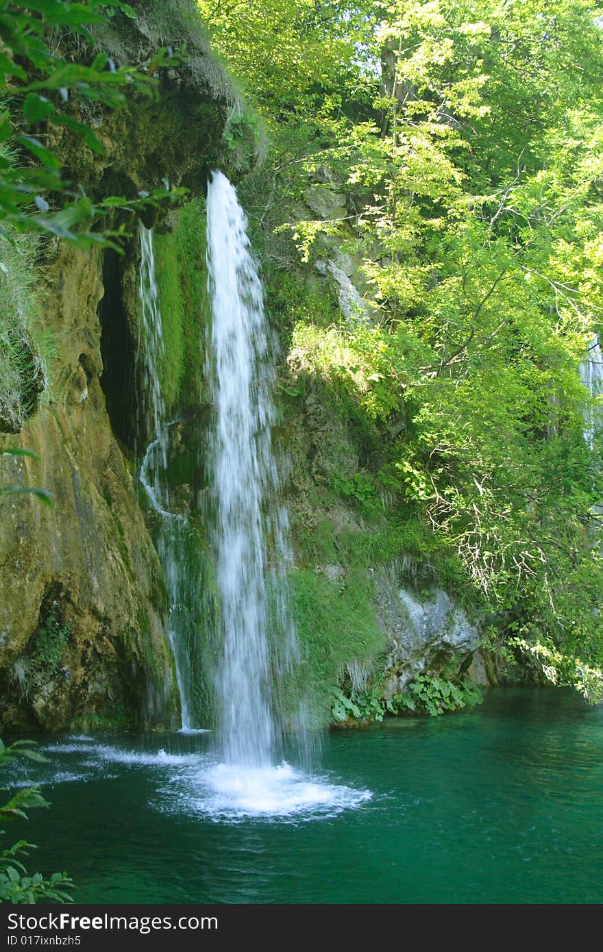 Green waterfall in Plitvice, Croatia