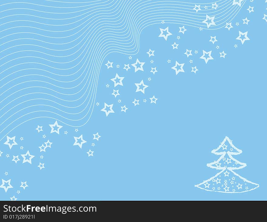 Blue winter wallpaper with cristmas tree & stars