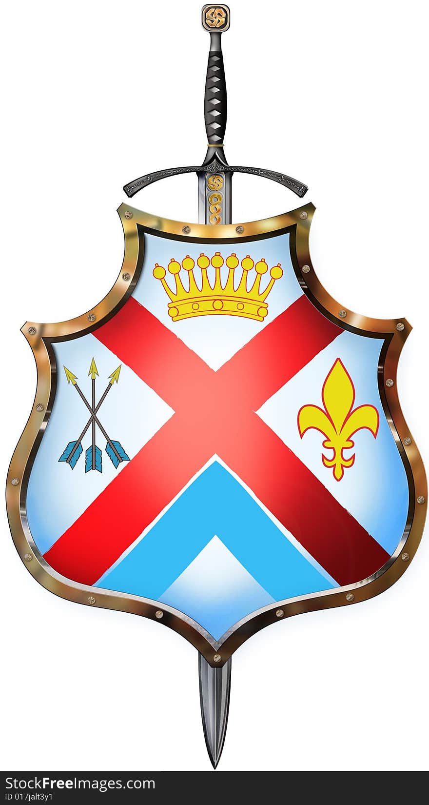 Shield with one swords back. illustration