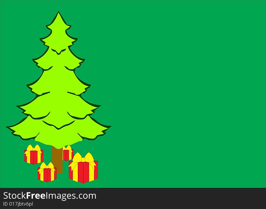 Illustration of one big tree with gift box