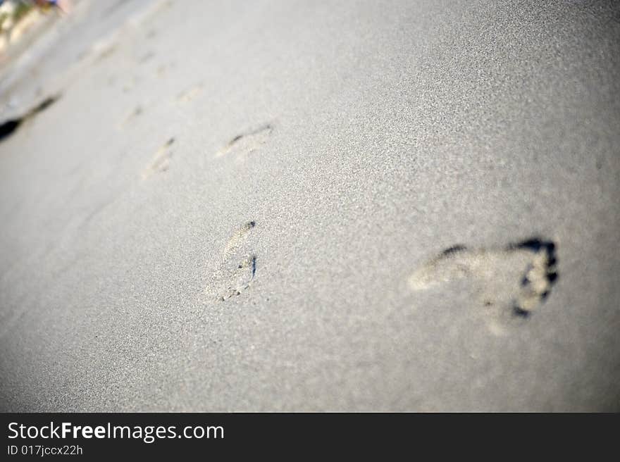 Few footprints on gray sand. Few footprints on gray sand