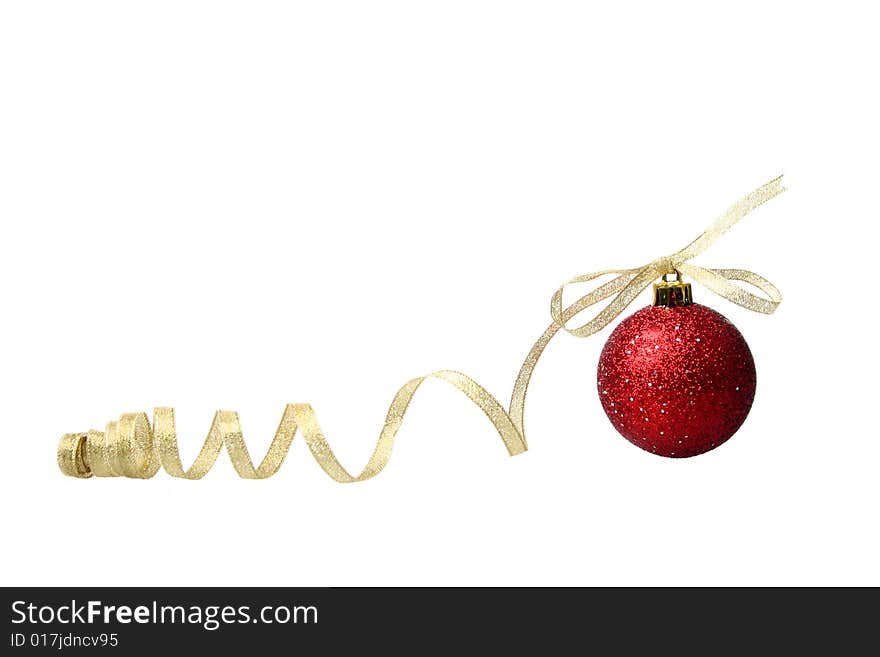 Red sphere with  bow, isolated on  white background