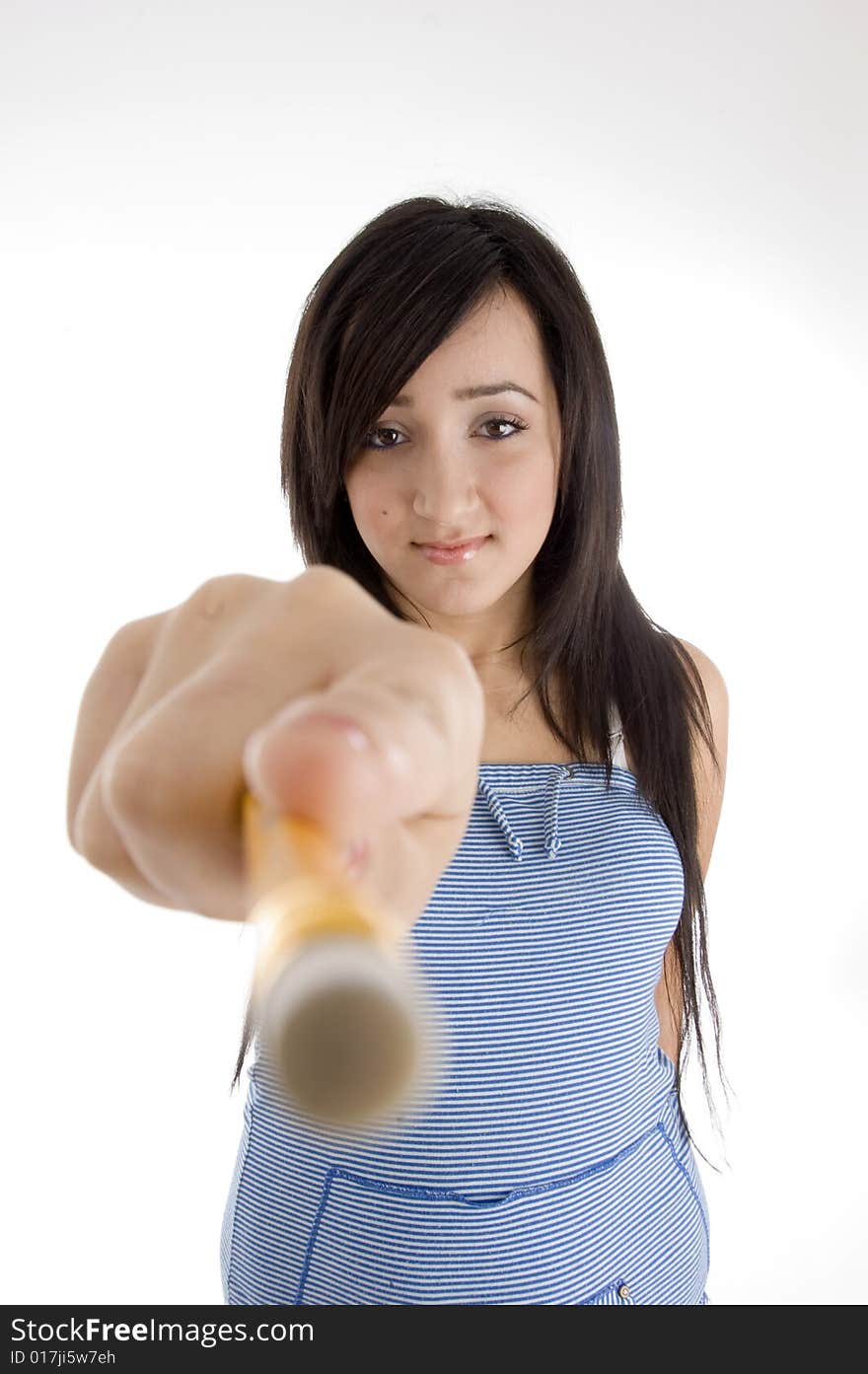 Attractive teenager showing pencil