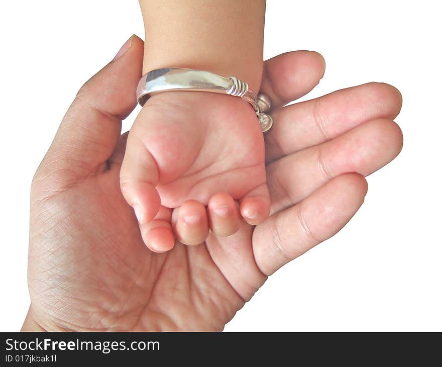 The hand of daughter in the hand of father. The hand of daughter in the hand of father